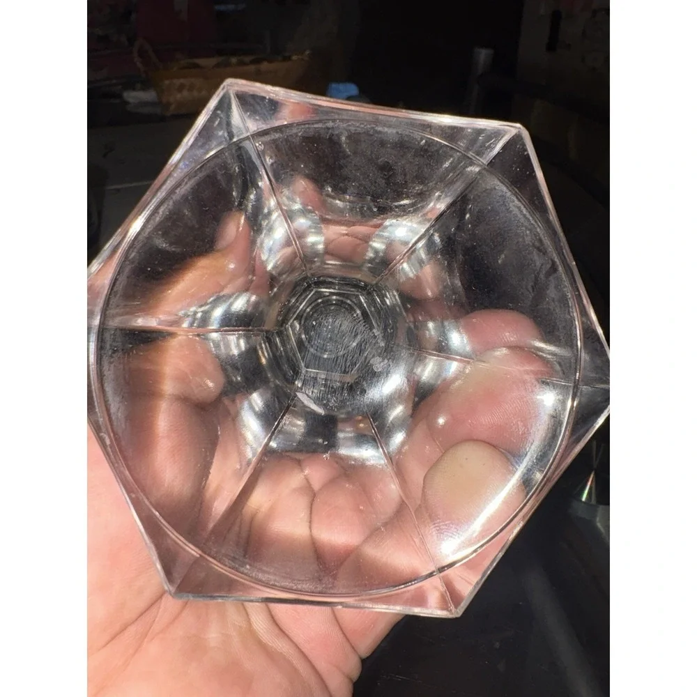 Vintage Heavy Lead Crystal Candlestick Holders Hexagonal Hex Set of 2 Clear
